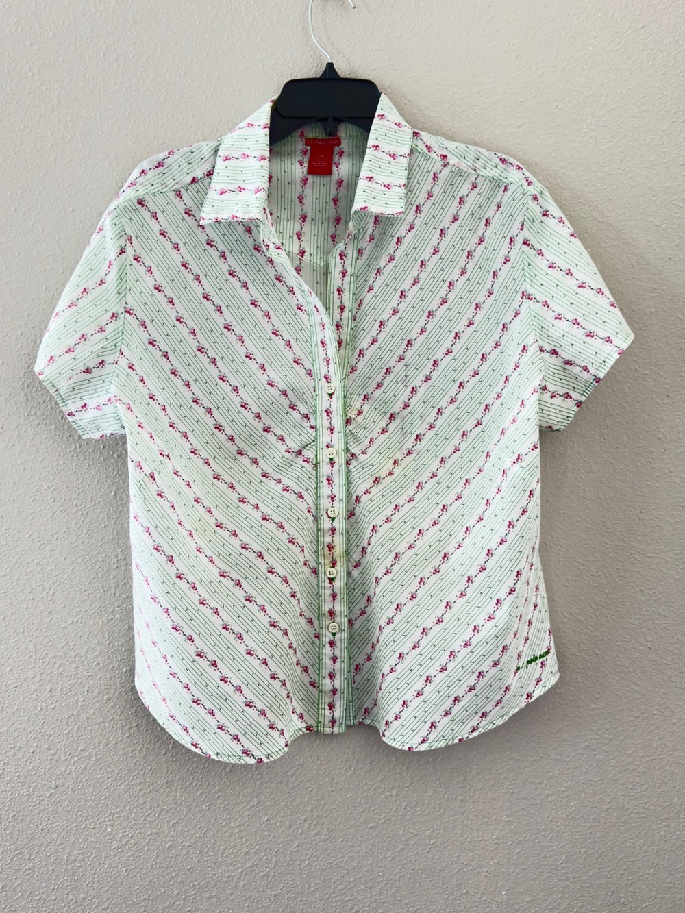 U.S. Polo Assn. White Short-Sleeve Button-Down with Pink Floral Stripes